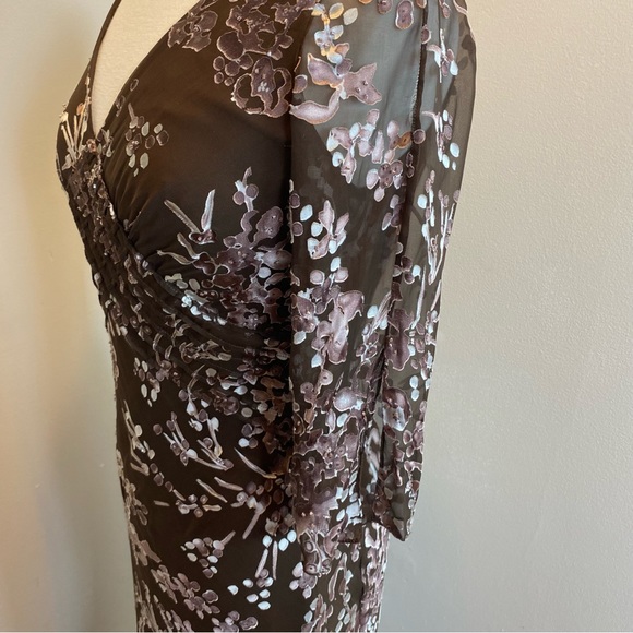 Papell Boutique Brown Velvet Burnout Floral Dress - Picture 6 of 9